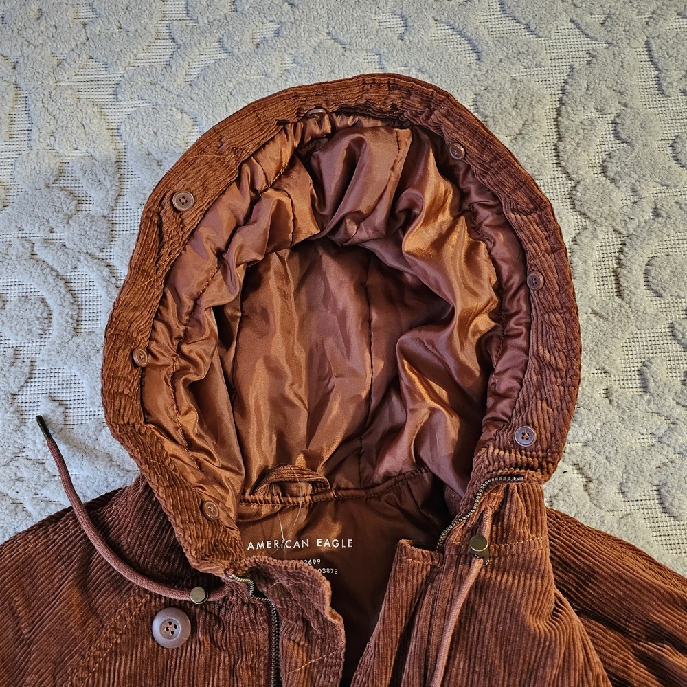 American Eagle Parka Brown Corduroy Puffer Winter Jacket - Picture 8 of 15